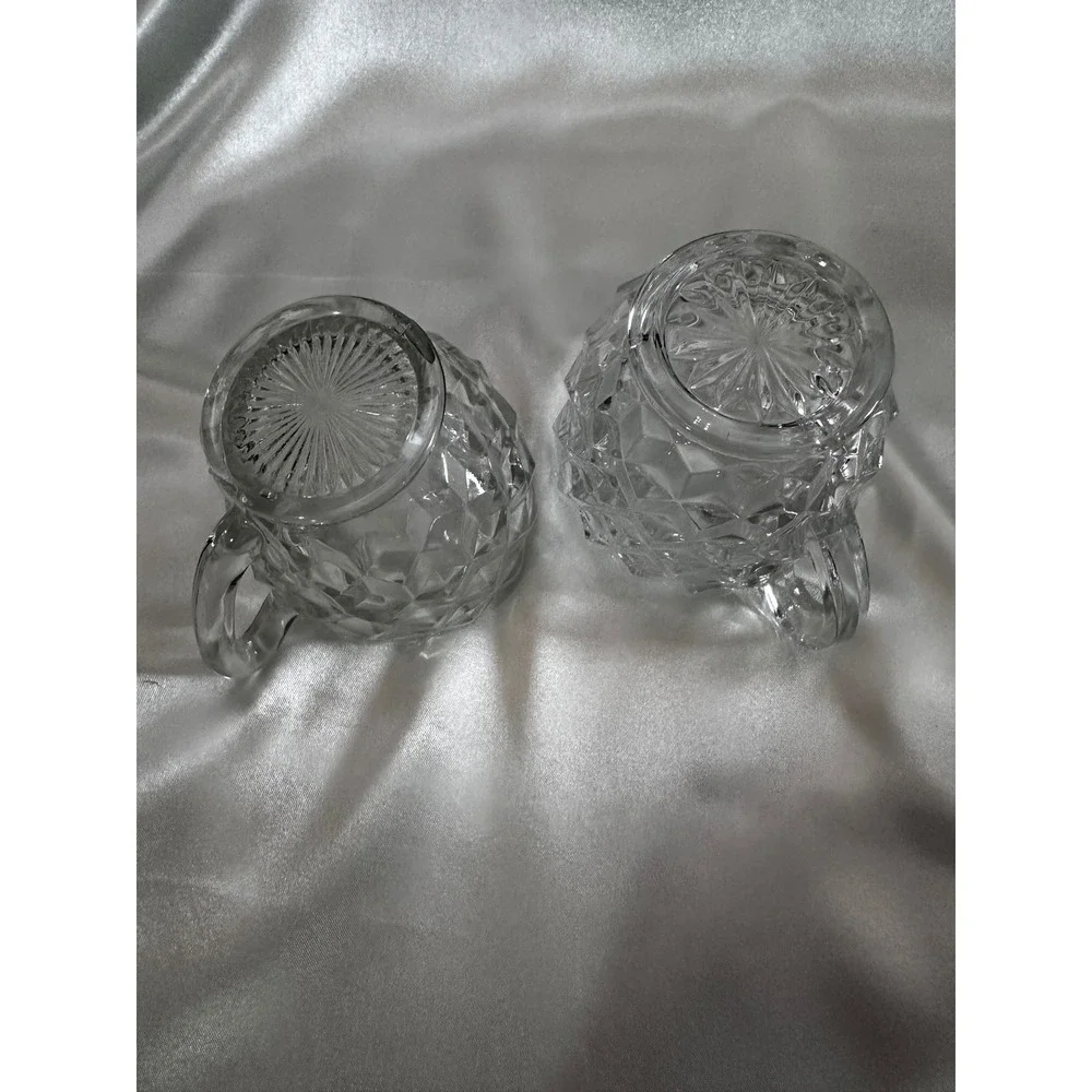 Fostoria‎ American Clear Glass 2 Cream and Sugar Sets Cube Pattern